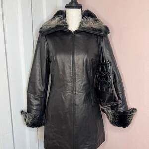 Danier Genuine Leather Coat with Faux Fur Trim and Thinsulate Insulation - Size